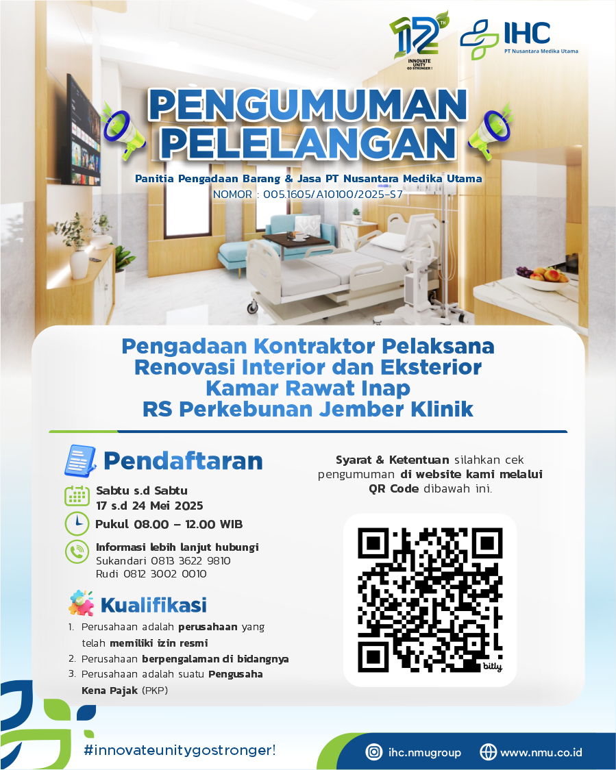 Pengadaan Kontraktor Pelaksana Renovasi Interior dan Eksterior Kamar Rawat Inap Rumah Sakit Perkebunan Jember Klinik