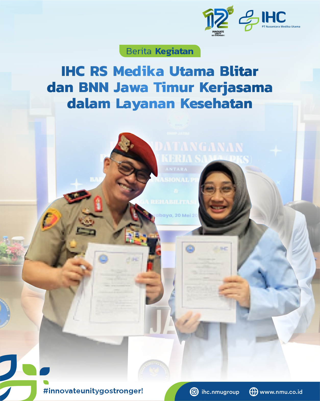 IHC RS Medika Utama Blitar Dukung Badan Narkotika Nasional (BNN) Provinsi Jawa Timur, Jalin Kerjasama Sinergis Layanan Kesehatan