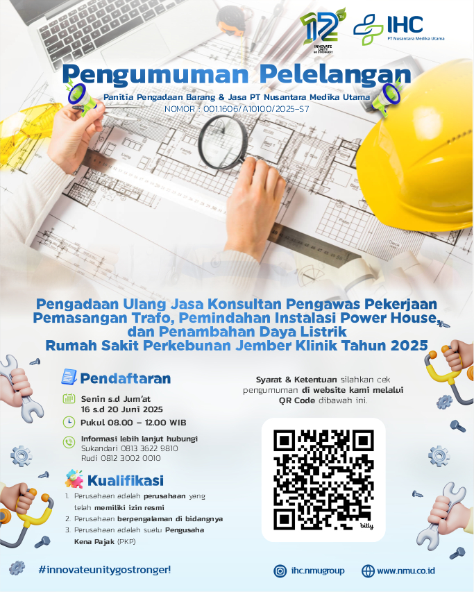 Pengadaan Ulang Jasa Konsultan Pengawas Pekerjaan Pemasangan Trafo, Pemindahan Instalasi Power House, dan Penambahan Daya Listrik Rumah Sakit Perkebunan Jember Klinik Tahun 2025