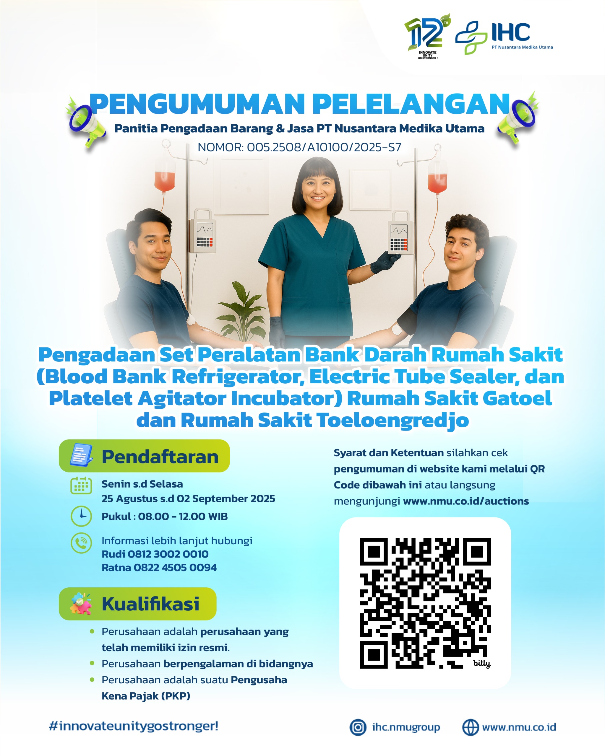 Pengadaan Set Peralatan Bank Darah Rumah Sakit (Blood Bank Refrigerator, Electric Tube Sealer, dan Platelet Agitator Incubator) Rumah Sakit Gatoel dan Rumah Sakit Toeloengredjo