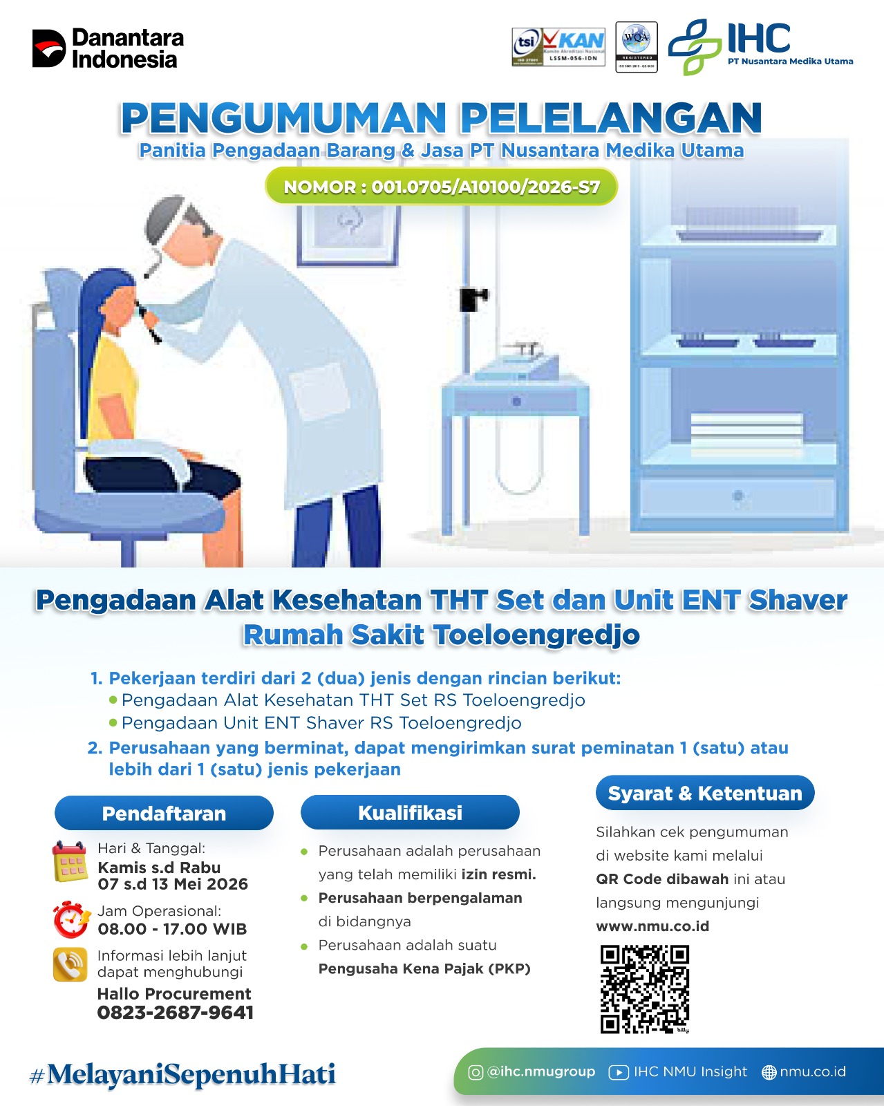 Pengadaan Alat Kesehatan THT Set dan Unit ENT Shaver Rumah Sakit Toeloengredjo