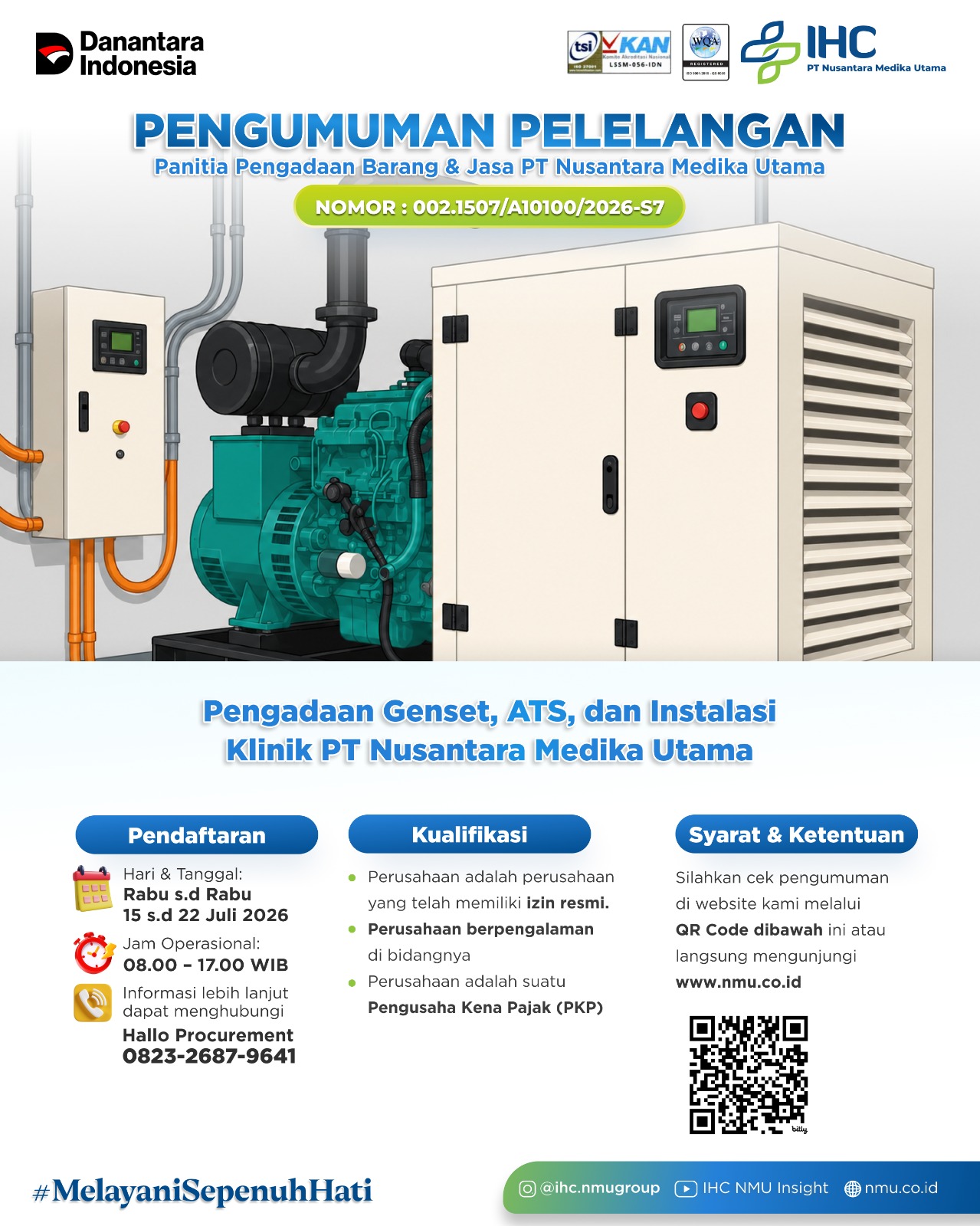 Pengadaan Genset, ATS, dan Instalasi Klinik PT Nusantara Medika Utama